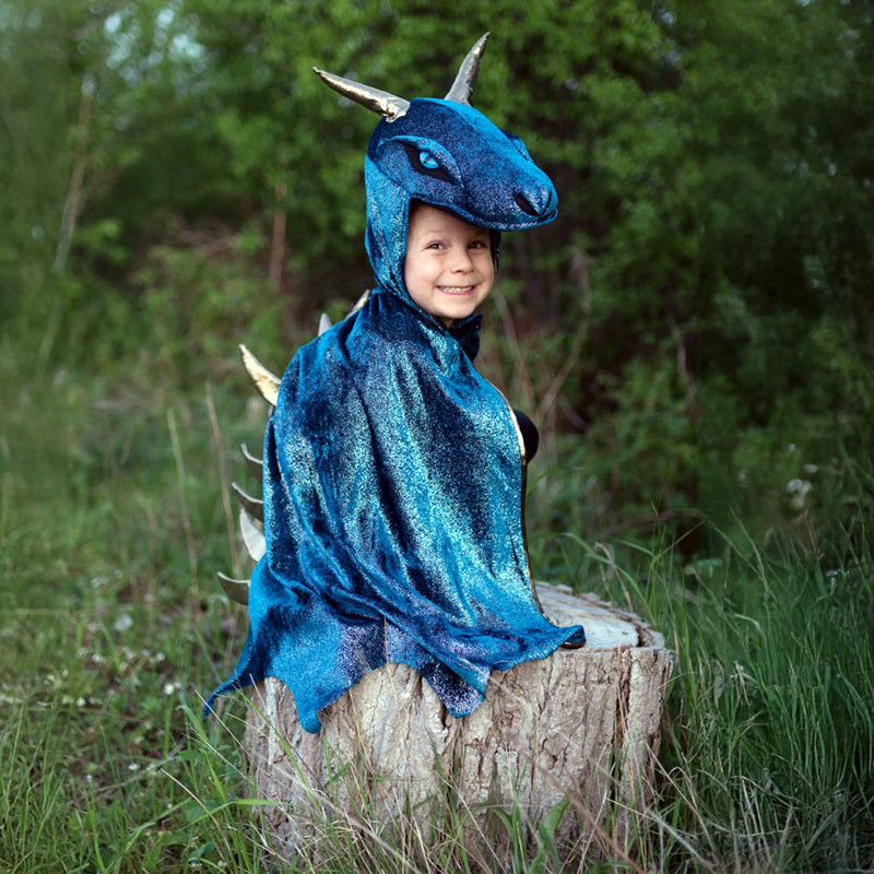 Great Pretenders - Teal & Gold Starry Night Dragon Cape - Size 5-6