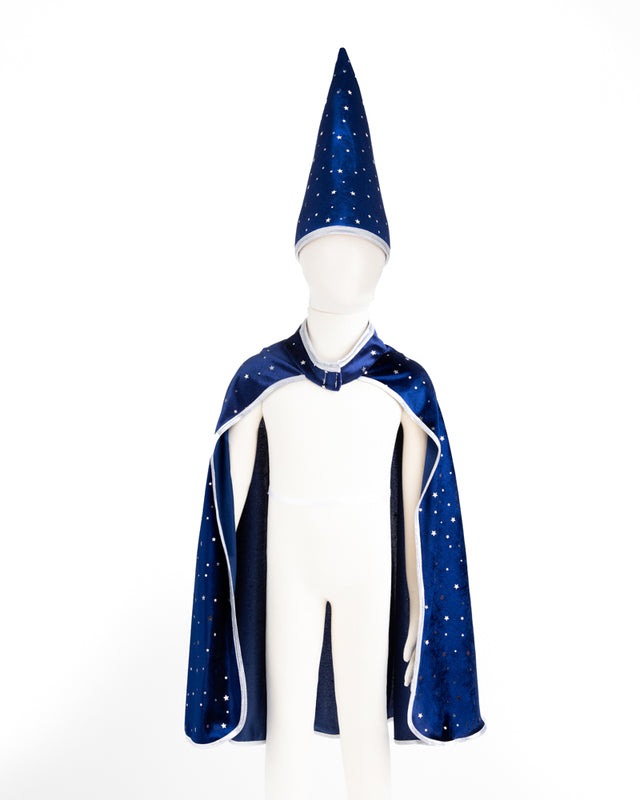 Great Pretenders - Blue & Silver Sparkle Wizard Cape & Hat - Size 4-6