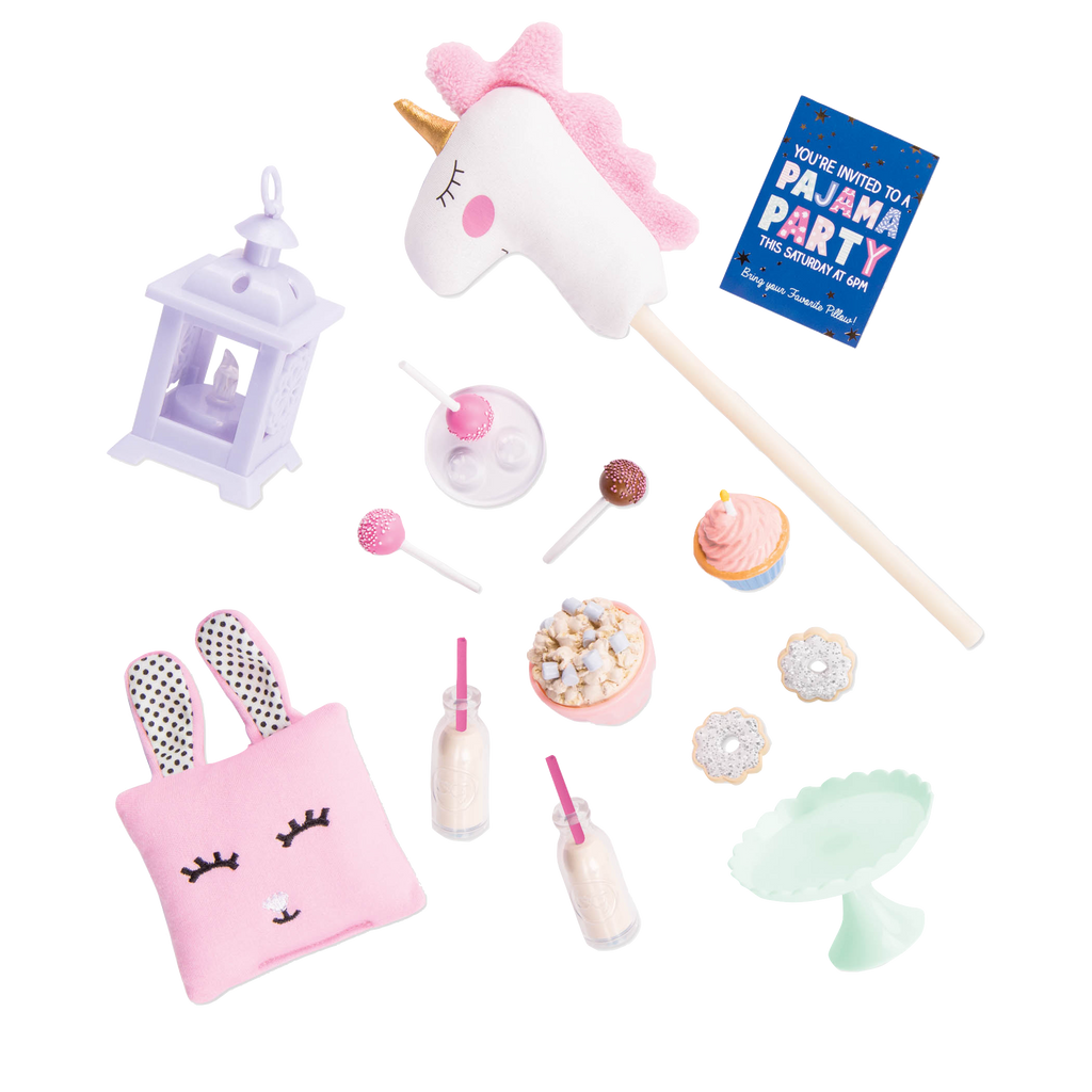 Two 18-inch dolls with slumber party playset
