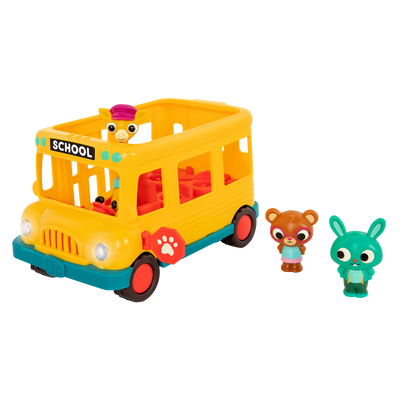Toy school bus with animal characters.