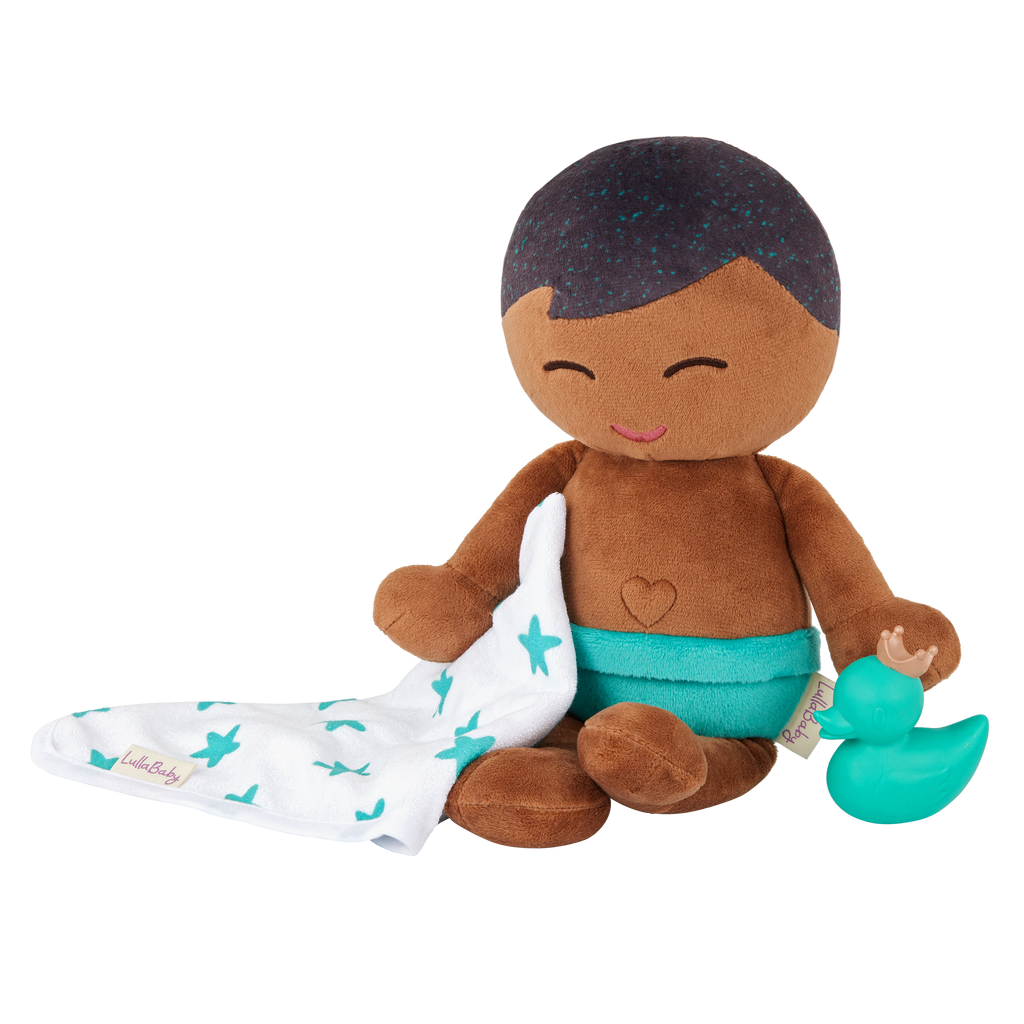 LullaBaby - Bath Doll Boy Brunette Dark Skin w/green duck