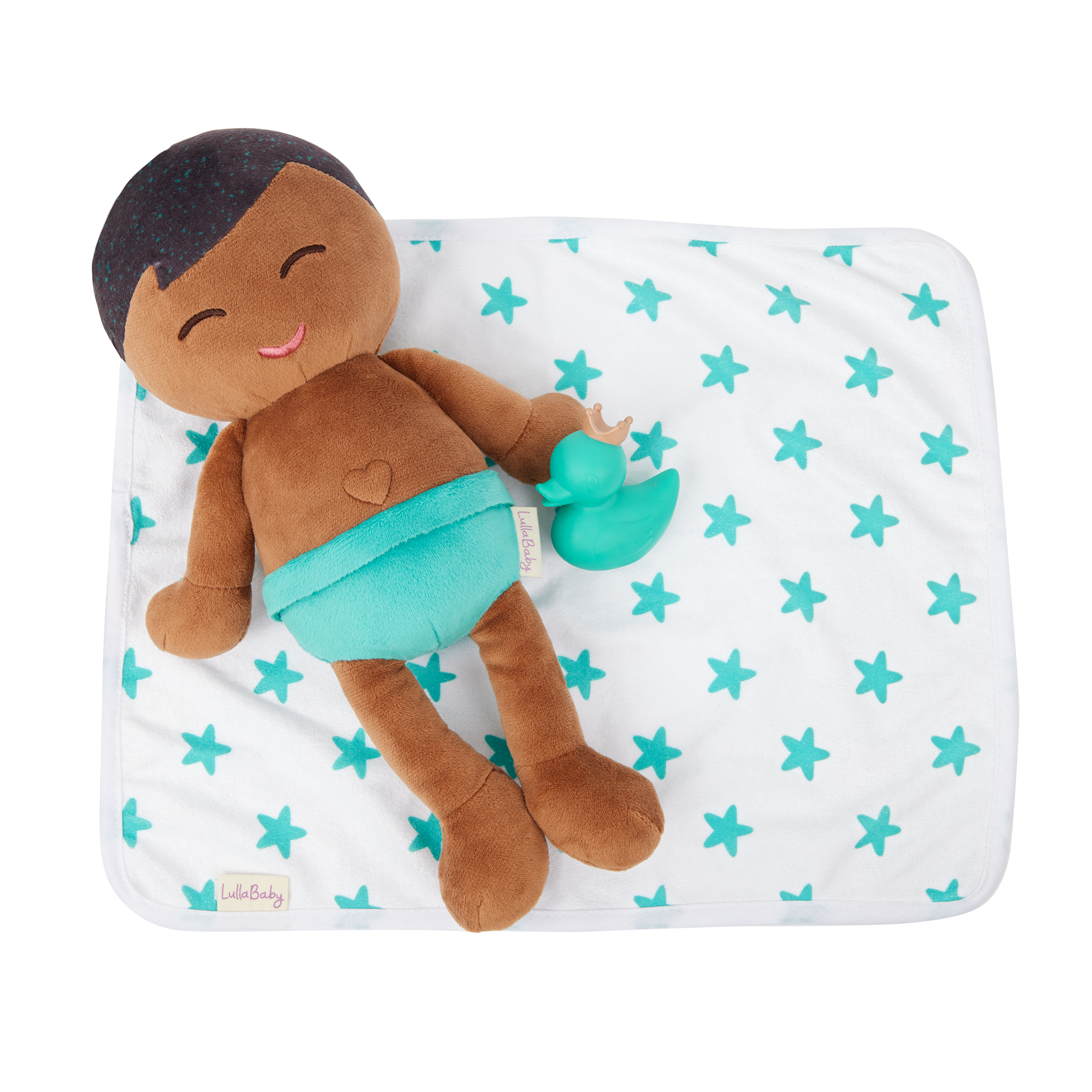 LullaBaby - Bath Doll Boy Brunette Dark Skin w/green duck
