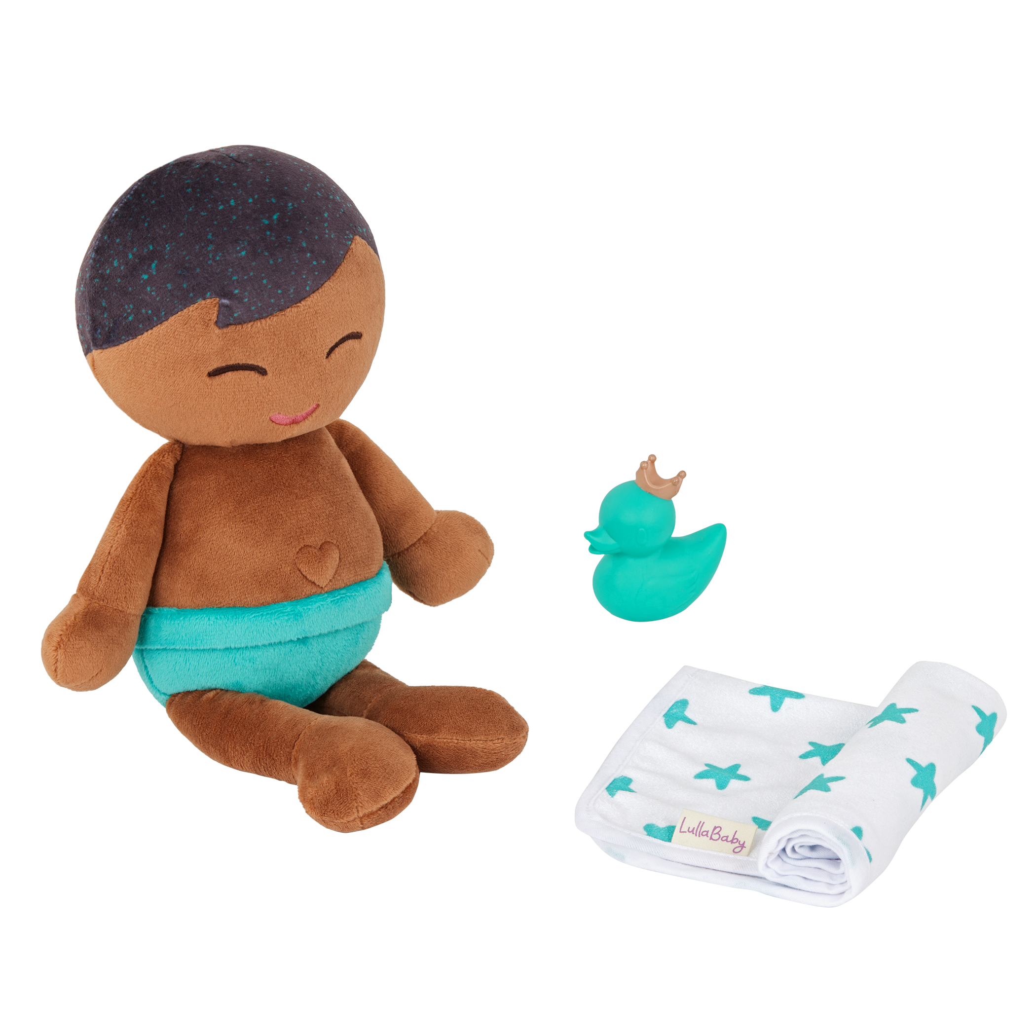 LullaBaby - Bath Doll Boy Brunette Dark Skin w/green duck
