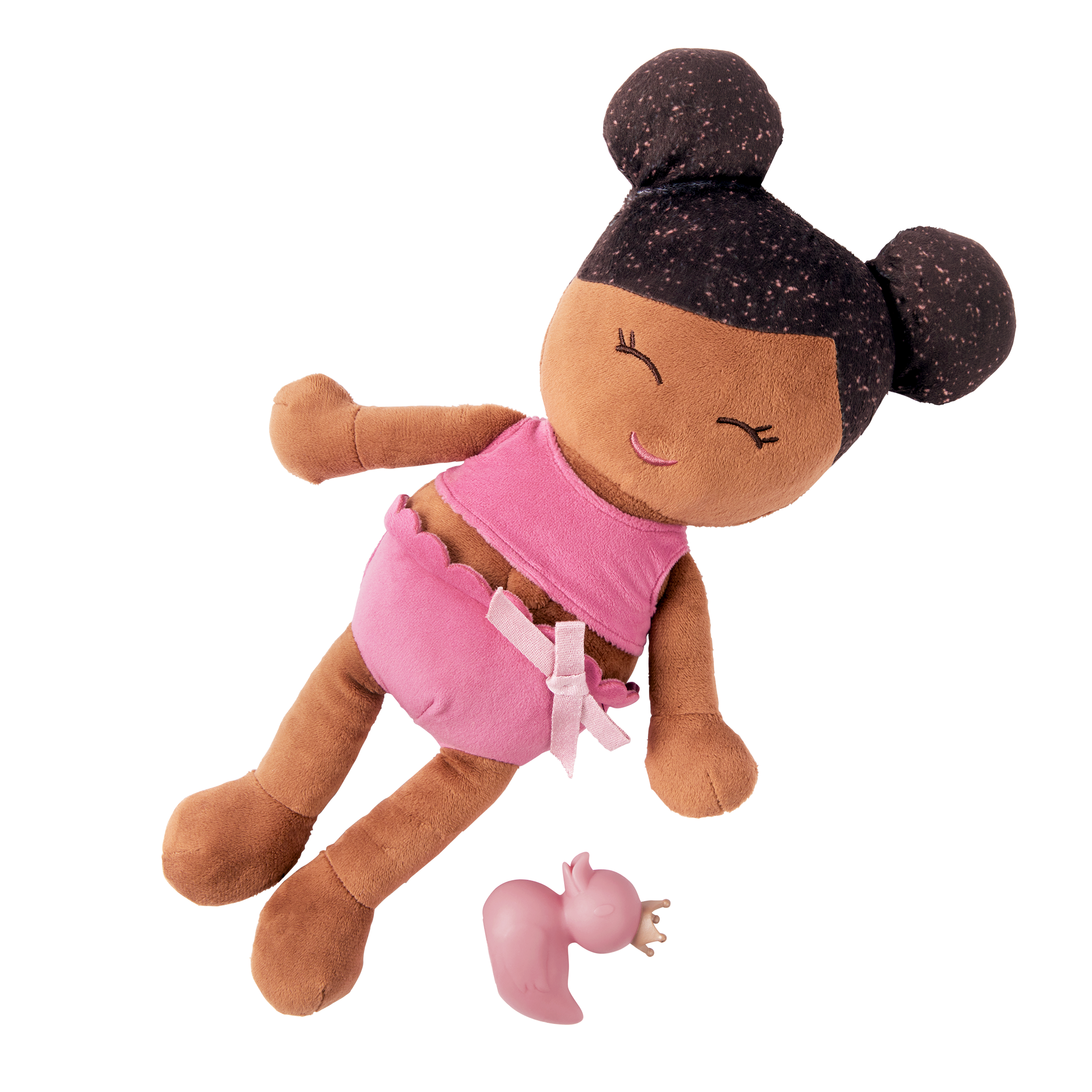 Plush Bath Doll - Dark Skin and Dark Hair - and a rubber ducky