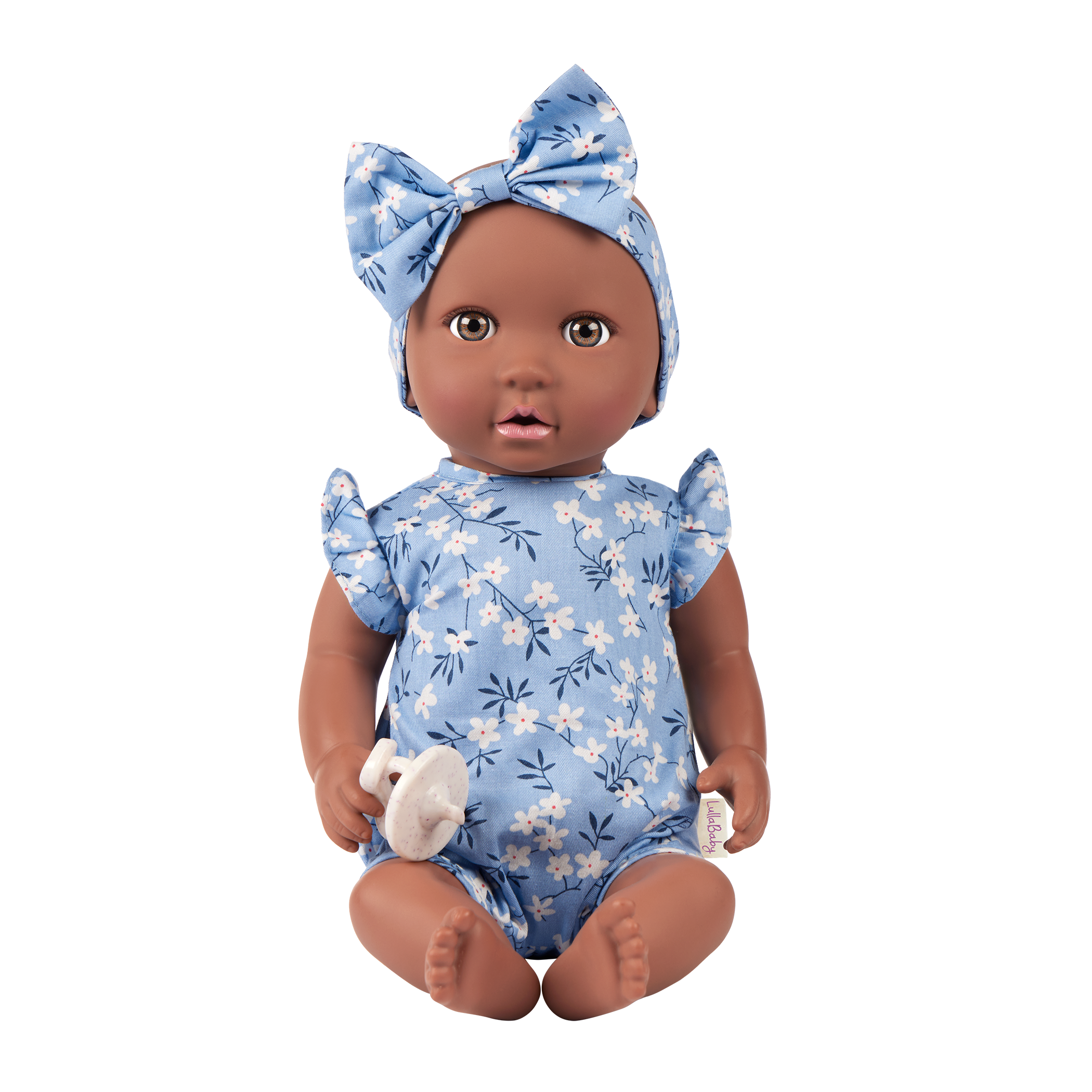 14" Soft Baby Doll w/Floral Onesie, Headband and Soother