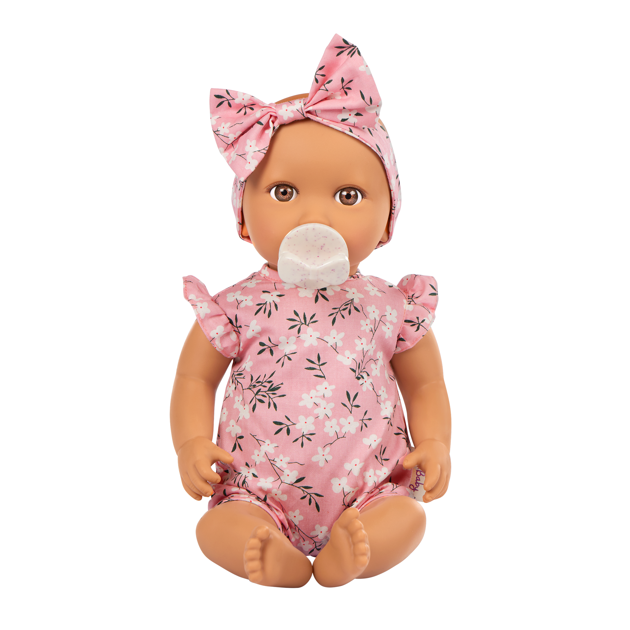 14" Soft Baby Doll w/Floral Onesie, Headband and a Soother