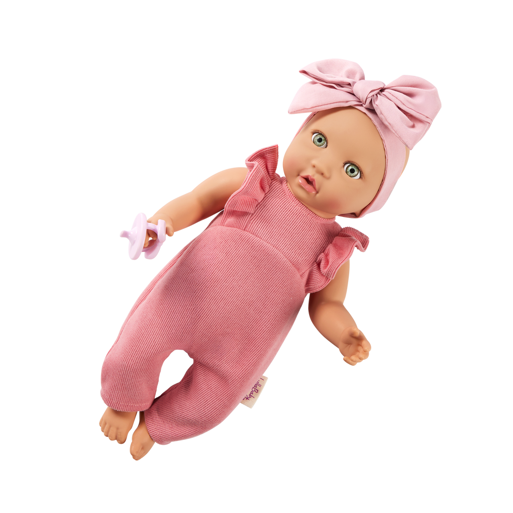 LullaBaby - Doll Girl w/Pink Romper Green Eyes & Fair Skin Tones