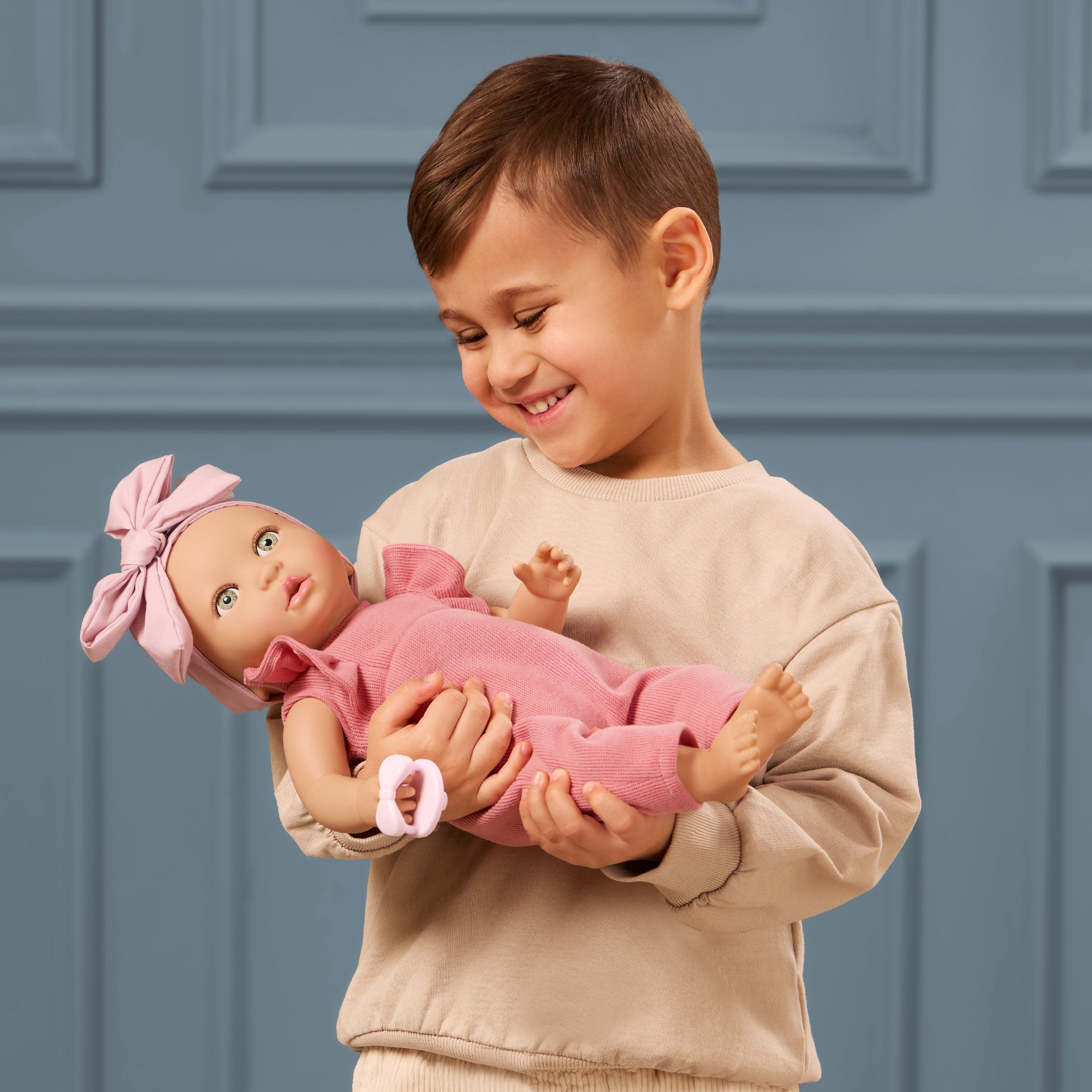 LullaBaby - Doll Girl w/Pink Romper Green Eyes & Fair Skin Tones
