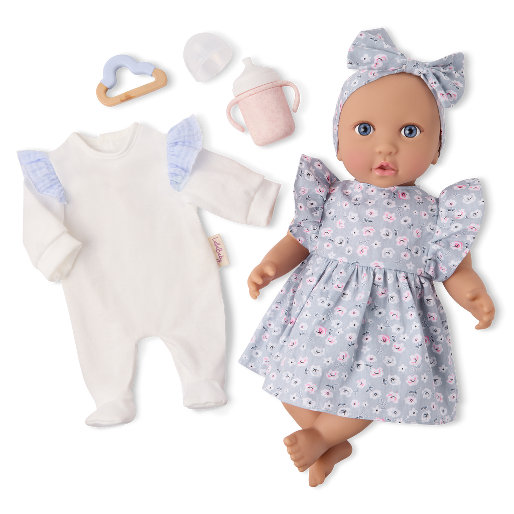 LullaBaby - Girl Doll w/Blue Eyes Dress & Pyjama Set
