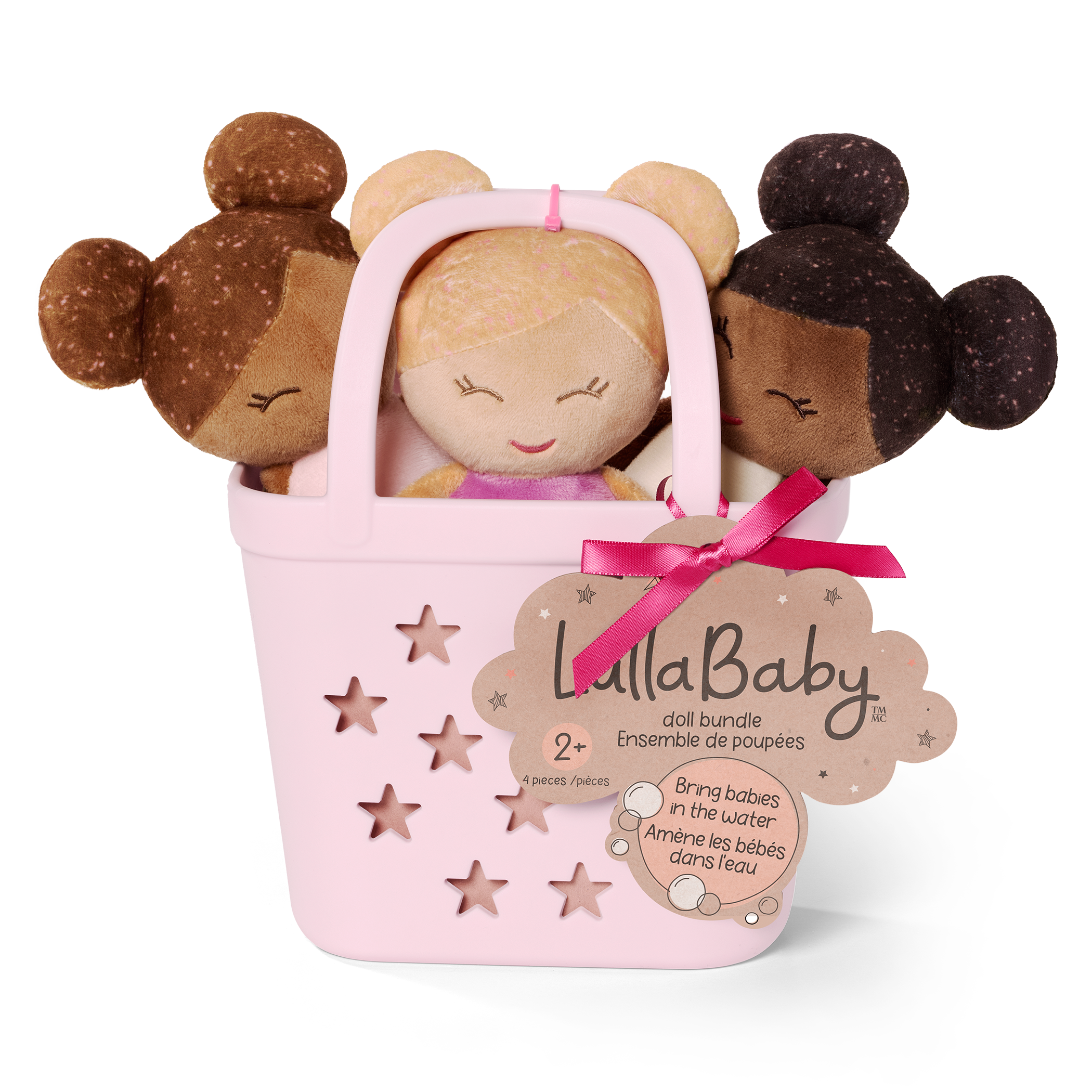 Baby Bath Dolls in a Pink Basket Playset