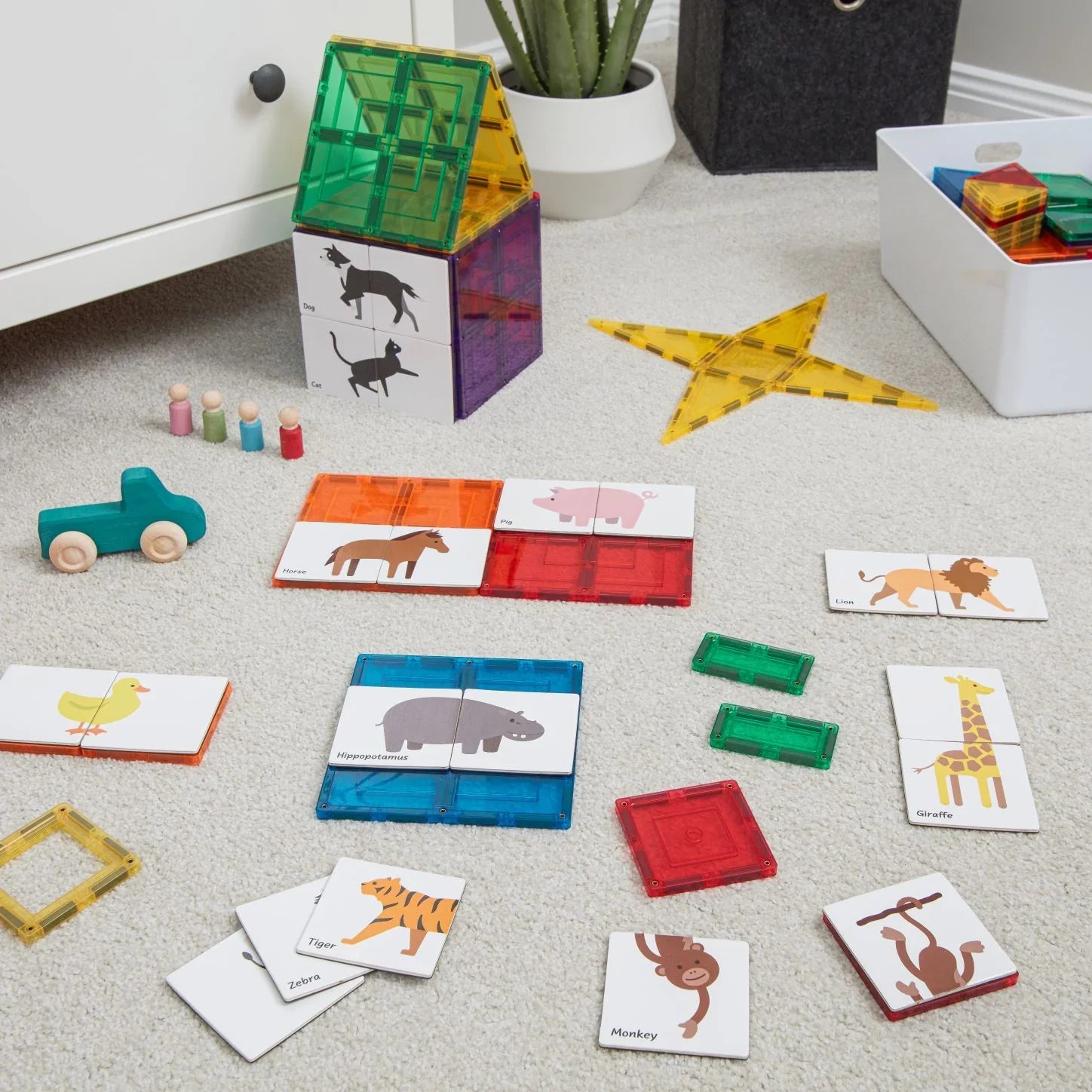 Learn & Grow - Magnetic Tile Toppers - Duo Animal Puzzle Pack (40 Piece)