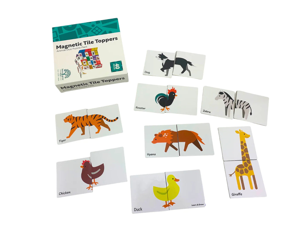 Learn & Grow - Magnetic Tile Toppers - Duo Animal Puzzle Pack (40 Piece)