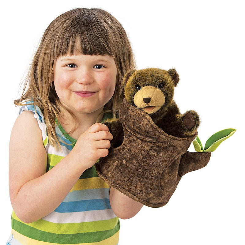 Folkmanis - Bear In Tree Stump Puppet