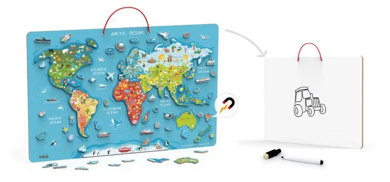 VIGA - Magnetic World Puzzle & Dry Erase Board