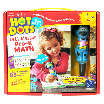This two-book set with included ''Ace''-the Talking, Teaching Dog(R) pen provides children with 100 lessons on a variety of math skills, from counting & numbers and patterns to time and fractions. Fifteen of the 100 lessons are challenge activities that prepare children for skills at the next grade level.  Psst...They're Learning! Playful, interactive learning Encourages parent-child interaction Develops early math skills necessary for school success Offers confidence-building feedback
