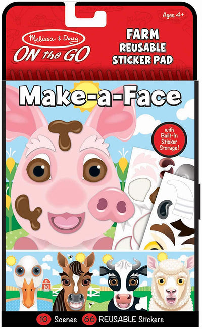 Melissa & Doug - Reusable Stickers Make A Face - Farm - On the Go Travel Activity