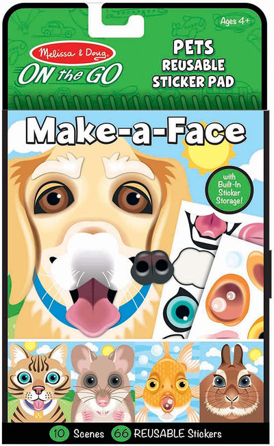 Melissa & Doug - Reusable Stickers Make A Face - Pets - On the Go Travel Activity
