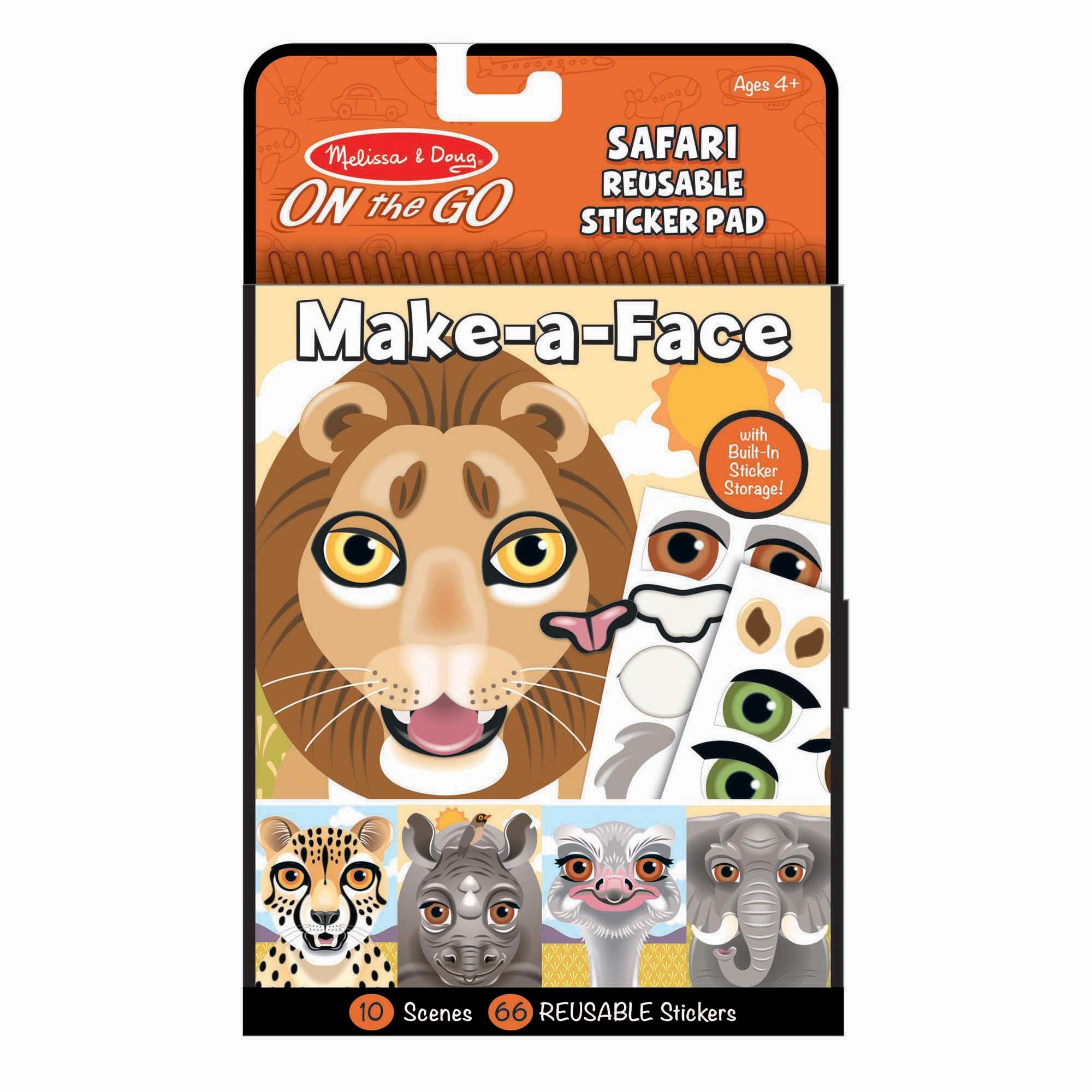 Melissa & Doug - Reusable Stickers Make A Face - Safari - On the Go Travel Activity